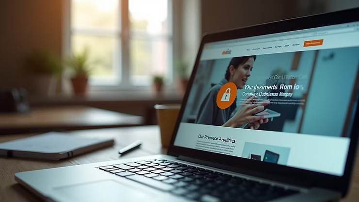 Close-up view of a laptop showcasing a business website