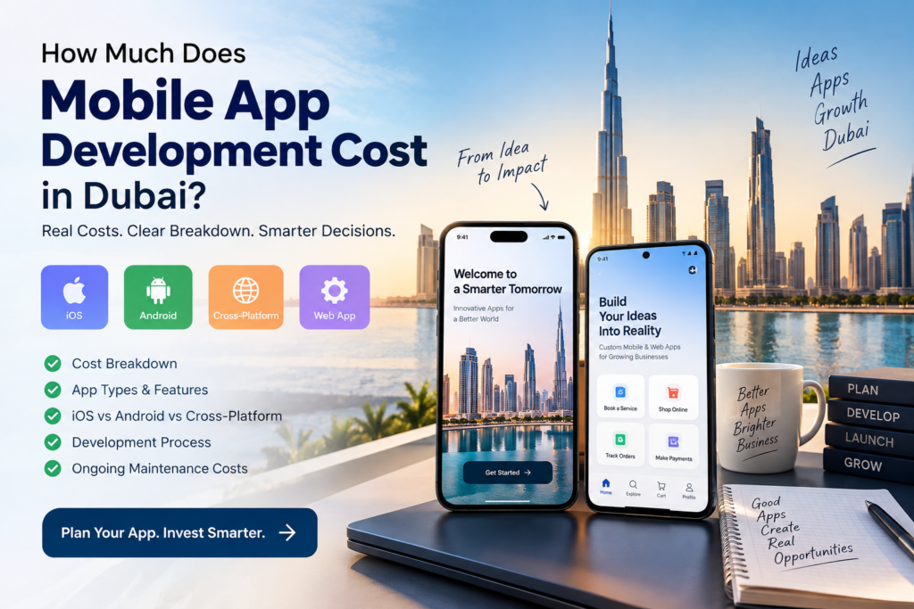 Mobile app development cost in Dubai with iOS, Android, cross-platform and web app development options